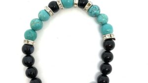 Black Obsidian and Turquoise Crystal Bracelet