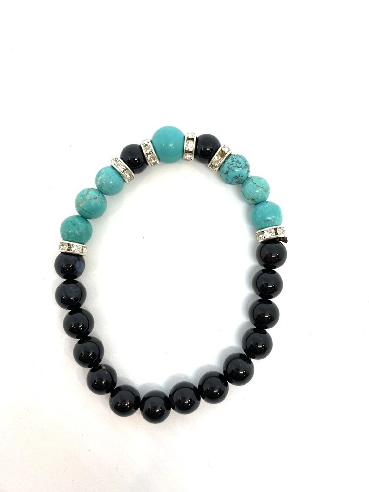 Black Obsidian and Turquoise Crystal Bracelet