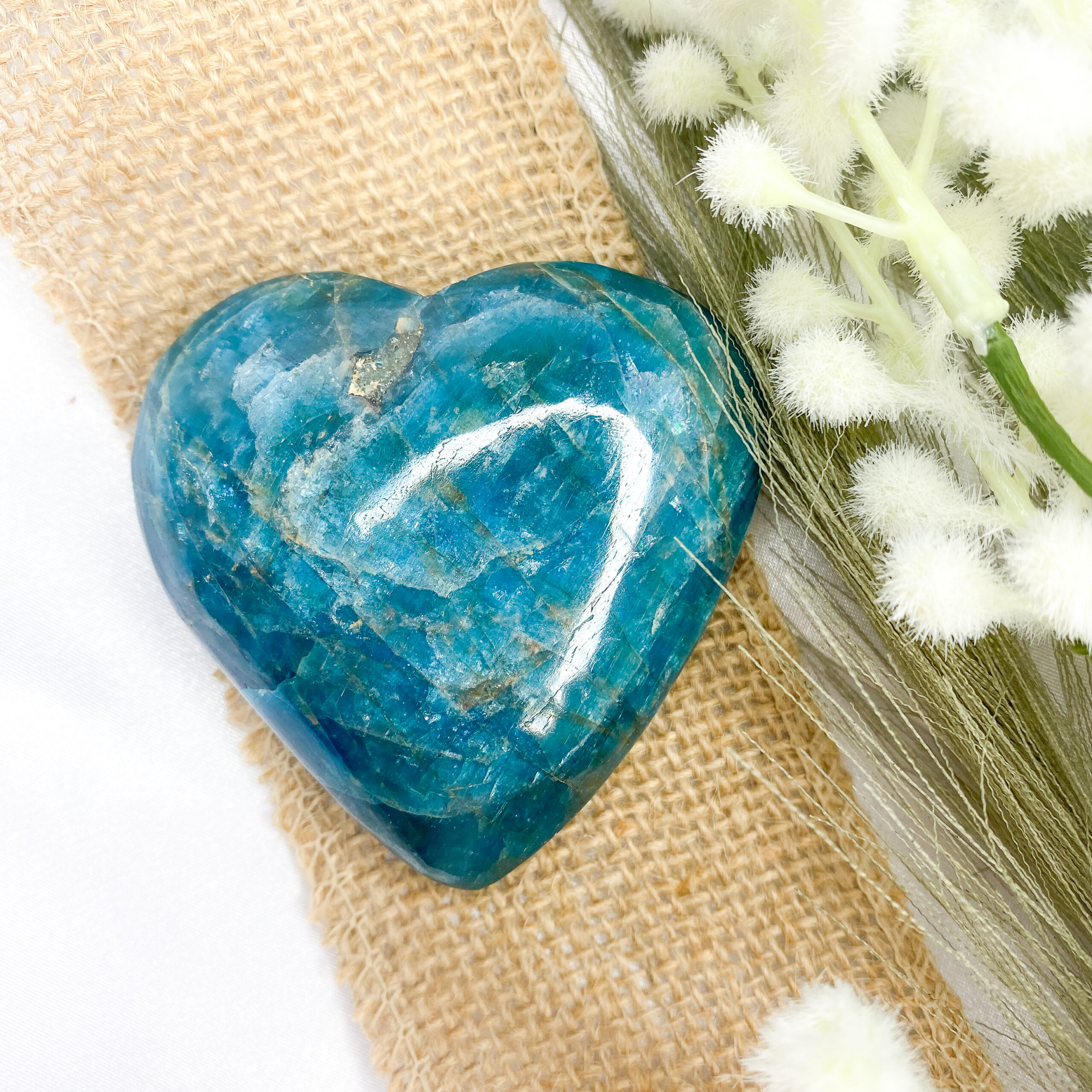 Blue Apatite Crystal Heart 5cm