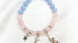 Rose Quartz and Angelite Bracelet with Charms