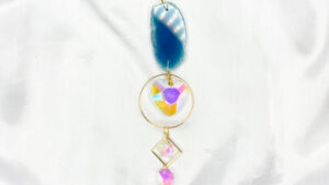 Crystal Suncatcher Heart and Moon Blue Agate