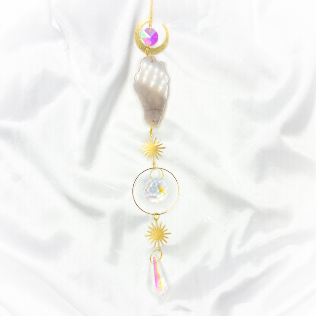 Crystal Suncatcher Stars and Moon White Agate