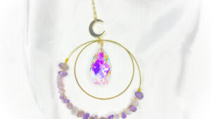 Crystal Suncatcher Amethyst Chip with Crescent Moon