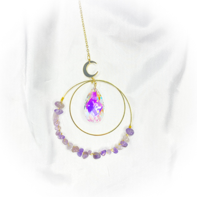 Crystal Suncatcher Amethyst Chip with Crescent Moon