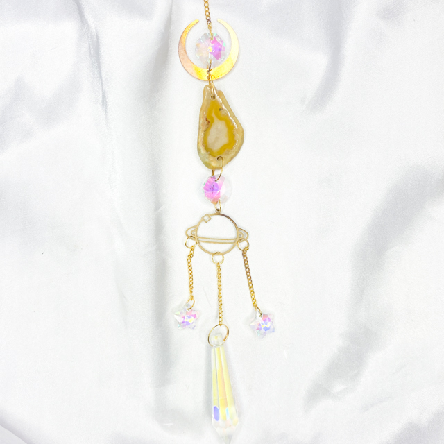 Crystal Suncatcher Planet and Moon Yellow Agate