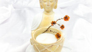 White and Natural Buddha Tealight / Incense Cone Holder 14cm