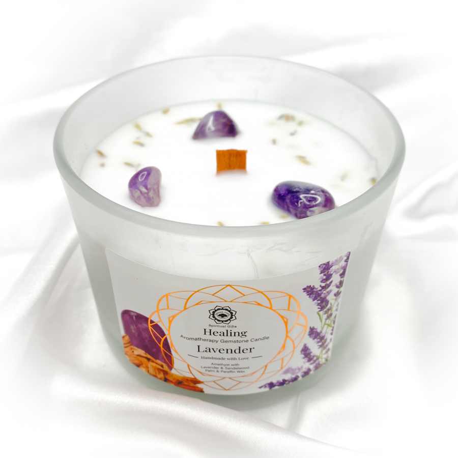 Lavender and Amethyst Gemstone Woodwick Candle 250gm