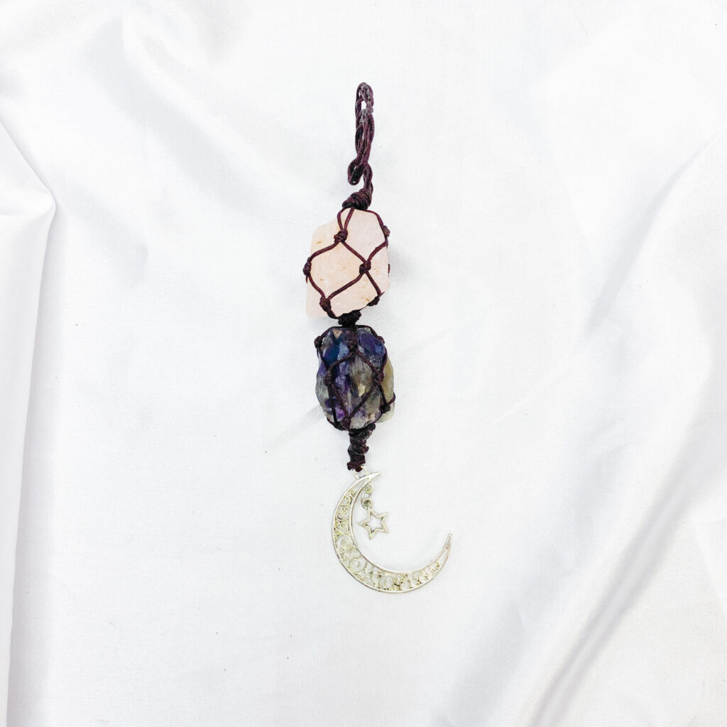 Wall Hanger Rose Quartz Amethyst with Star Moon Pendant 21cm