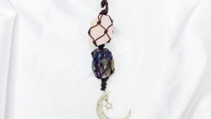 Wall Hanger Rose Quartz Amethyst with Star Moon Pendant 21cm