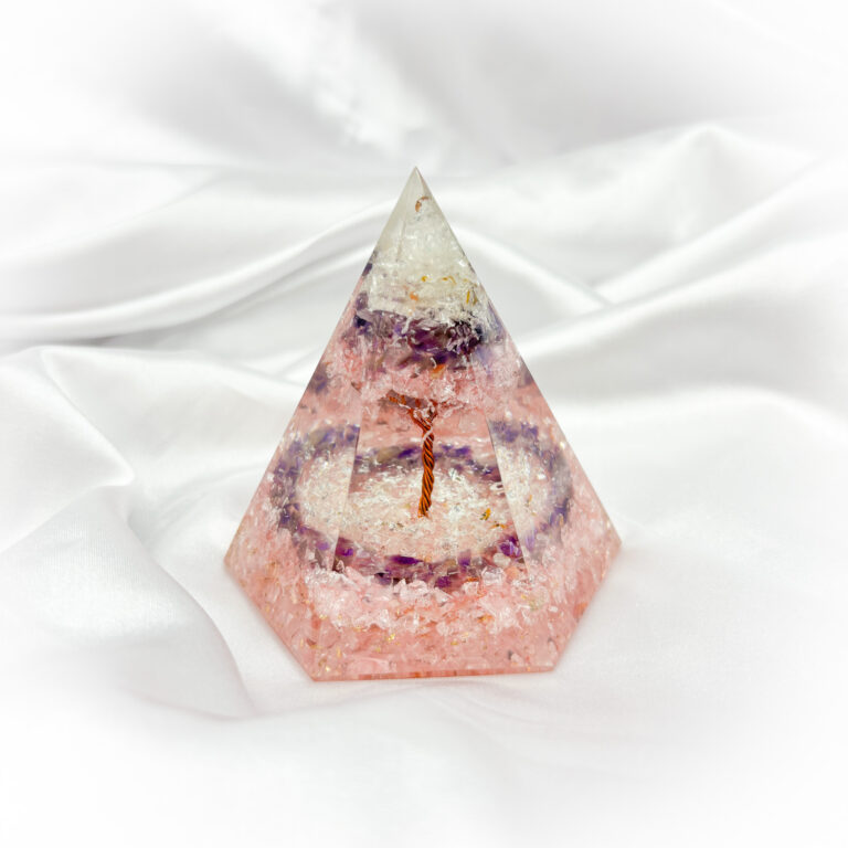 Rose Quartz, Amethyst with Tree Orgone Pyramid